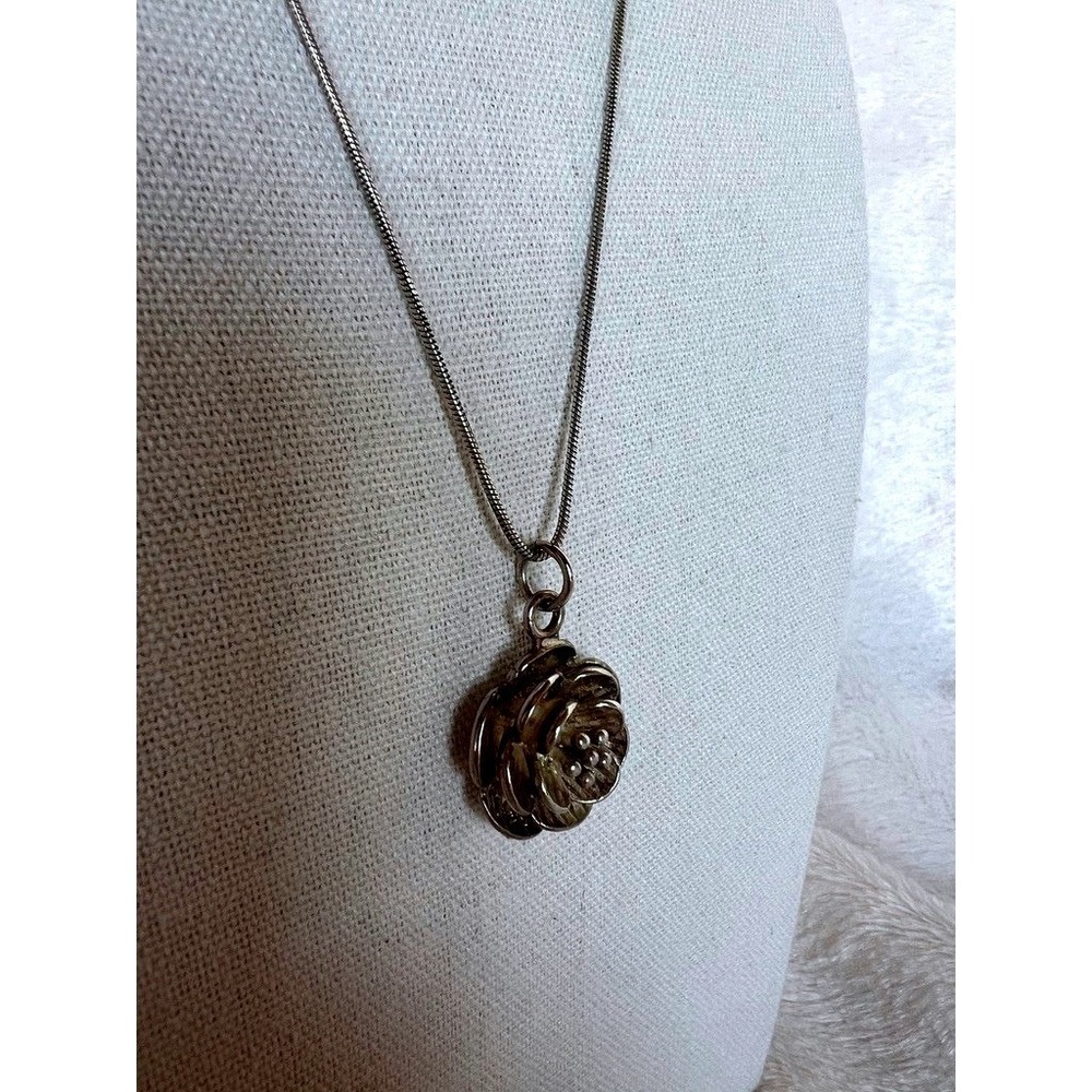 Rose Pendant Necklace 18" Silver Layered Flower 925 Snake Chain Romantic Floral